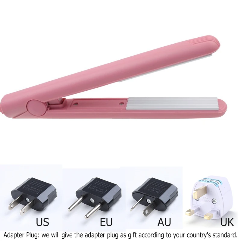 

Mini Pink Ceramic Electronic Hair Straightener Iron Chapinha Straightening Corrugated Irons Hair Crimper Styling Tools 100~240V