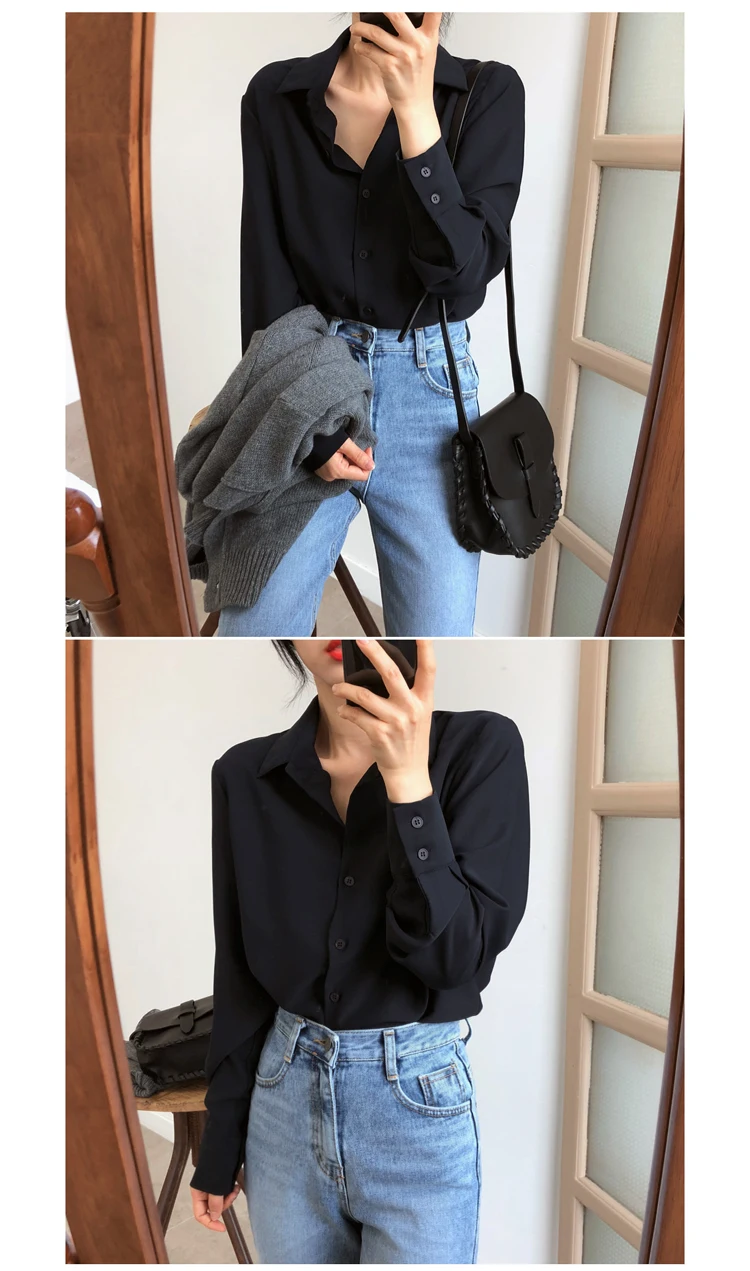 

Fashion Blouses Women's Top Comfortable Casual Korean Shirt New Long-sleeved Blouse Solid Color Blended Lady Blusas
