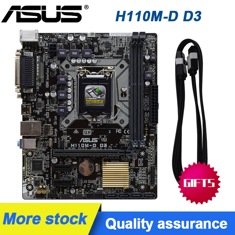 

Материнская плата Asus H110M-D D3 H110, материнская плата DDR3 32 Гб PCI-E 1151 SATA III USB3.0 Micro ATX, поддержка Core i3-6300