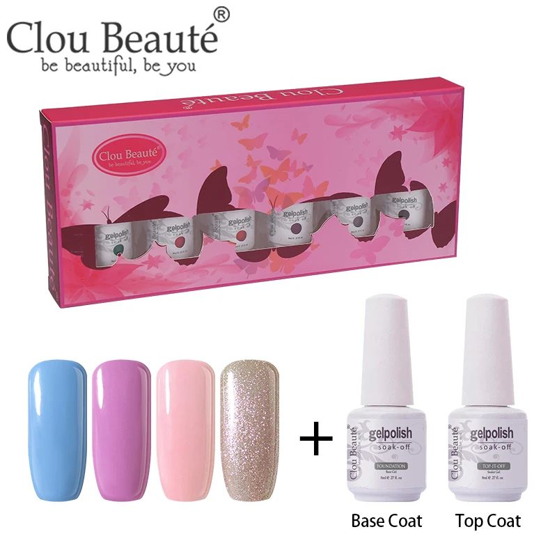 Clou Beaute 6 шт./компл. гель для ногтей профессиональная эмаль стойкий растворимый лак гель лак-основа верхнее покрытие Набор для украшения ногтей