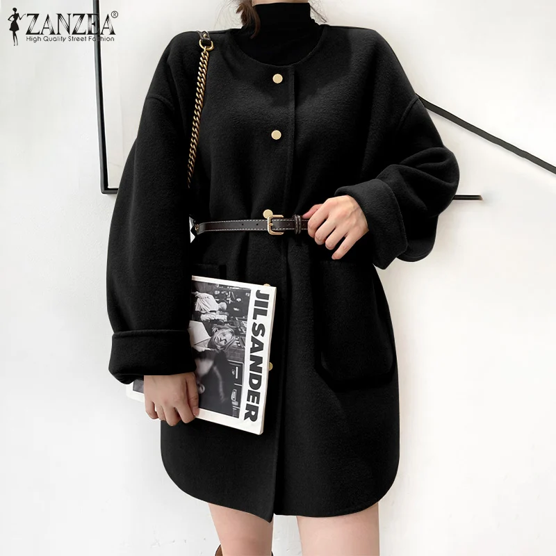 

2022 Autumn Solid Long Sleeve Outwear ZANZEA Fashion Woolen Coats Women Oversized Pocket OL Cardigan Lady Casual Elegant Jackets