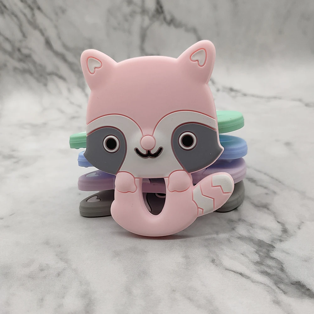 

10pcs Silicone Teethers for Baby BPA Free Toddler Teething Toys Safe Cute Animal Beauty Raccoon Baby Ring Teether for Kids
