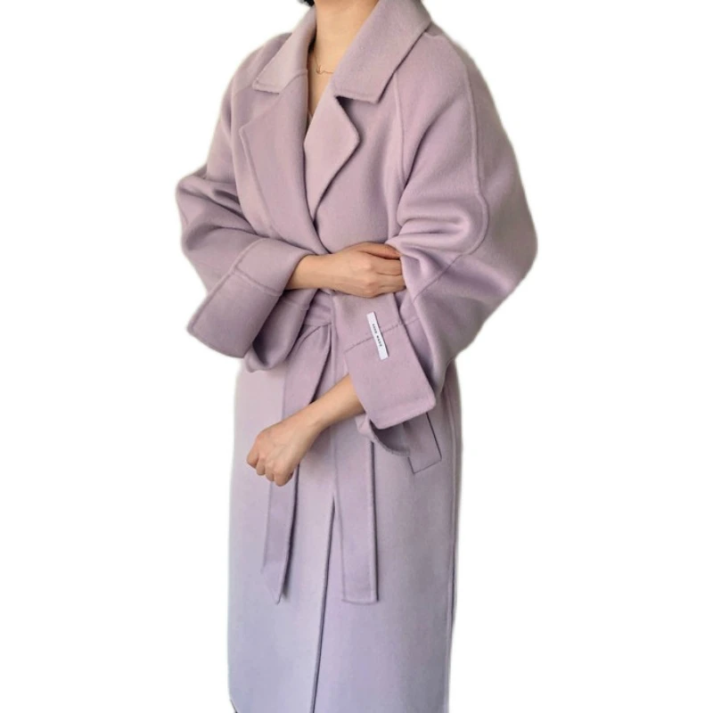 

Overcoat Turn-Down Collar Loose Cardigan Outerwear Women Autumn Winter Elegant Long Wool Coat Jacket Belt Woolen