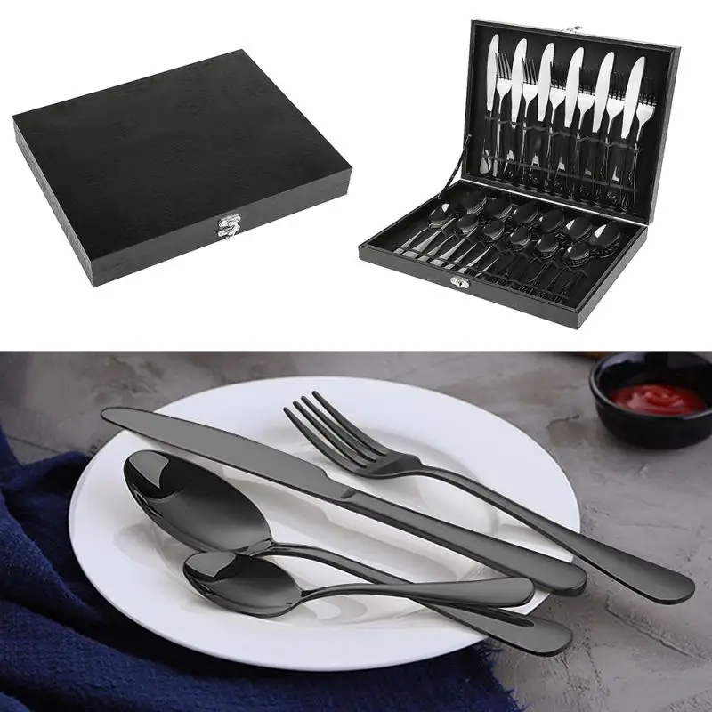 

24Pcs/set Black Dinnerware Set Stainless Steel Cutlery Set Kitchen Tableware Set Knives Fork Coffee Spoon Dinner Set