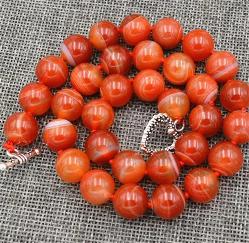 Ожерелье из натурального красного агата в полоску Ониксовые драгоценные камни