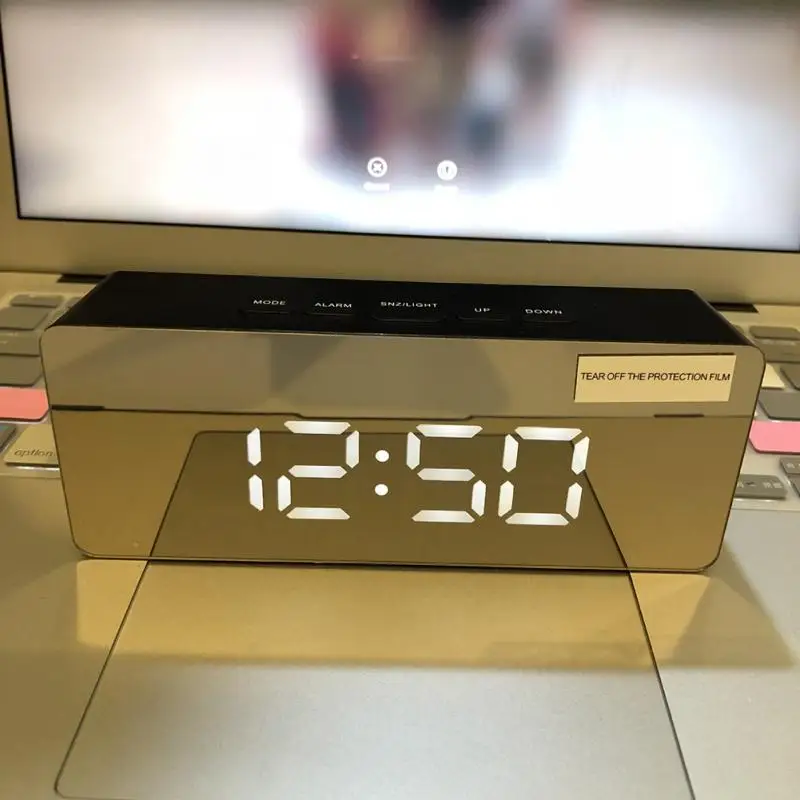 USB светодиодный зеркальный будильник часы ночник светильник термометр цифровые