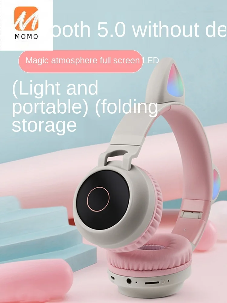headphone head mounted wireless bluetooth subwoofer cat ears mobile phone computer girl cute luminous headset free global shipping