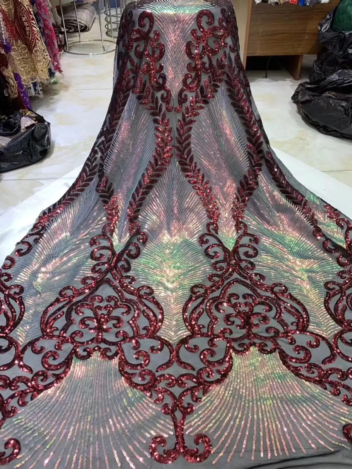 

African Sequins Net Lace Fabric 2020 Style Nigeria Sequined Swiss Mesh Tulle Lace For Women Party Wedding Dress Fabrics HS3437