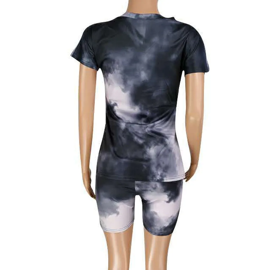 

Tie-dyed Clothes Sets Women Two Piece Summer Short Sleeve Top Pants Suit Lady Casual Sports Fitness Outfits Slim Streetwear Set