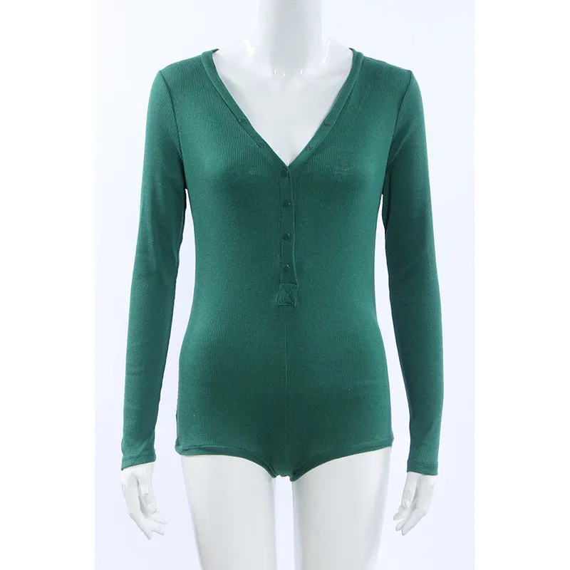 Женский трикотажный комбинезон с длинным рукавом V-образным вырезом | Женская