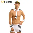 Пикантные Косплэй комплект женского белья для Для мужчин эротические Униформа моряков синяя маскарадный костюм для хеллоуина Homme полосатый шорты-боксеры воротник манжеты Клубная одежда