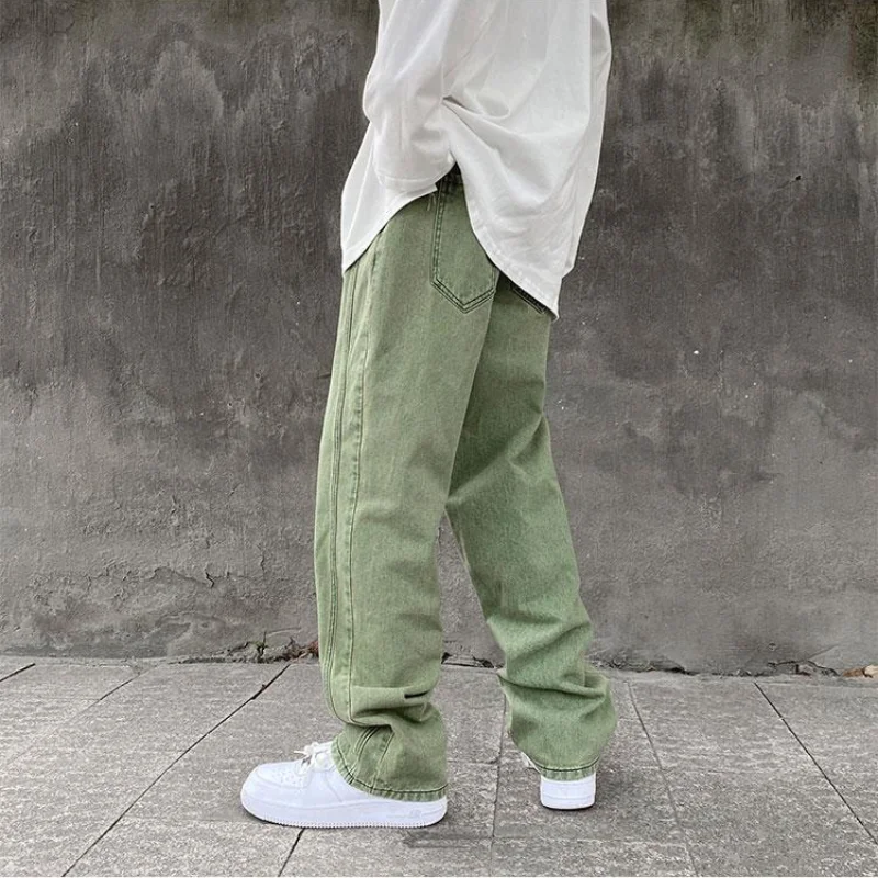 Purple Denim Jeans for Men Straight Loose Spring Fall Oversize Wide-Leg Pants High Street Bright Line Vintage Men Jeans Trousers