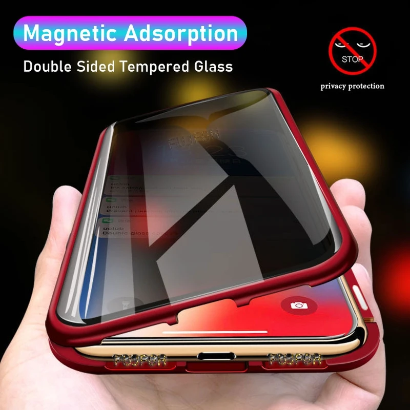 

Privacy Protector Magnetic Adsorption Case for iPhone 13 12 Mini 11 Pro XS Max XR 7 8 Plus SE 2020 Double Sides Glass Cover