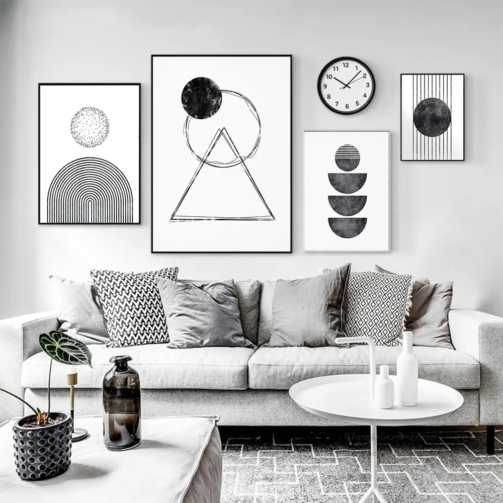 

Abstract Geometric Poster Black White Canvas Painting Mid Century Art Print Wall Picture For Living Room Scandinavian Home Decor
