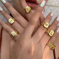 women hip hop adjustable gold plated zircon a z letter ring fashion strap square golden english initials girl jewelry gold rings