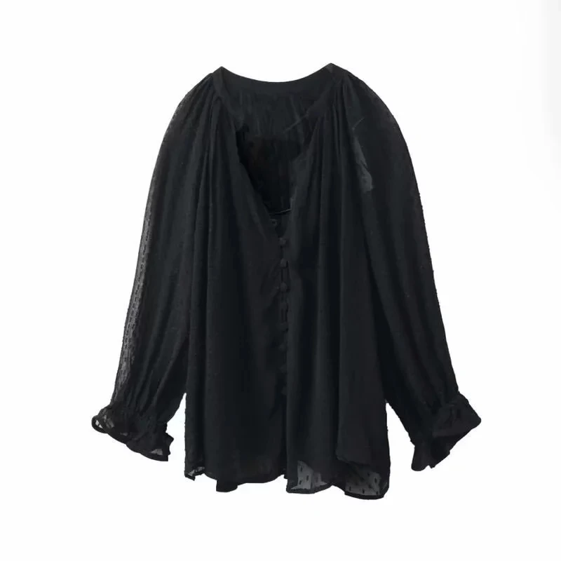 Увядшие blusas mujer de moda английские офисные женские солидные с v-образным вырезом сексуальные марлевые рубашки кимоно рубашки женские Топы И Футболки - Цвет: Черный