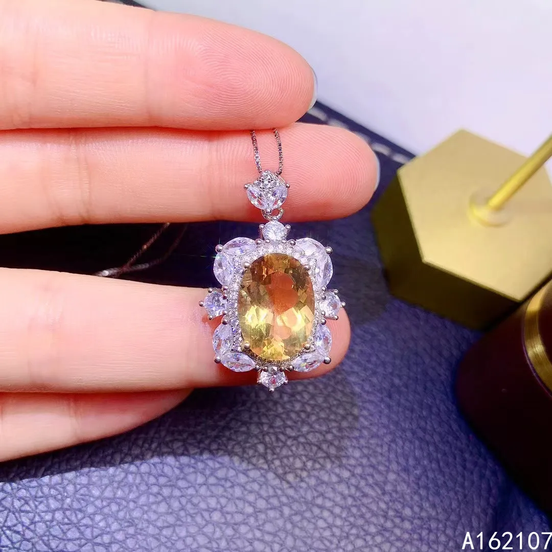 Fine Jewelry 925 Pure Silver Inlaid Natural Citrine Girl Luxury Exquisite Oval Chinese Style Gem Pendant Necklace Support Detect