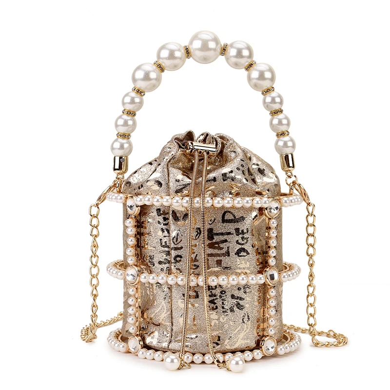 Высокое качество роскошная жемчужная ручка Алмазное металлическое ведро