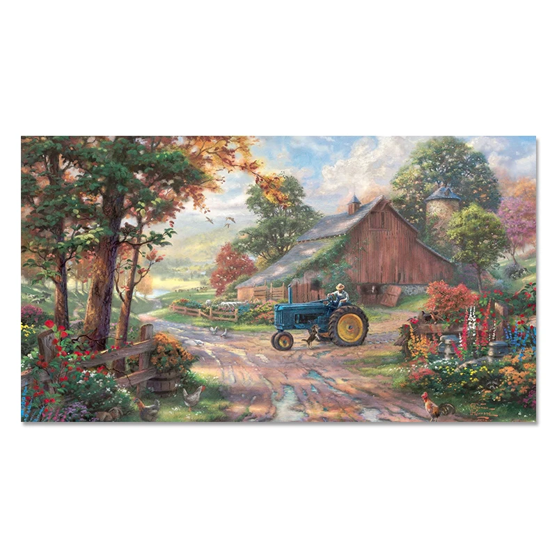 Картина Томаса кинкады ферма куры тракторы цветы грязь плакат с изображением