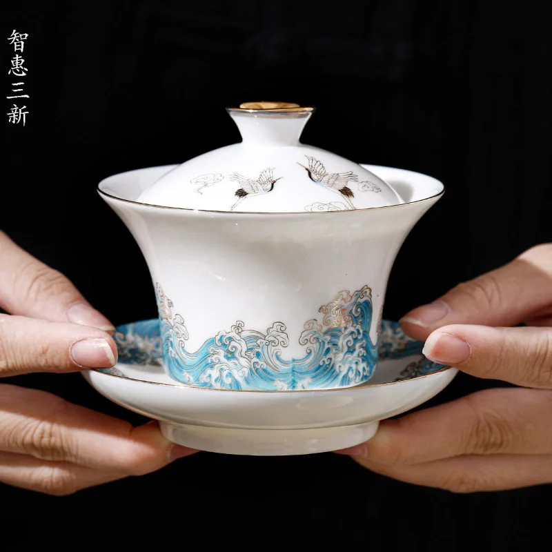 

Chinese Gaiwan Tea Set Kung Fu White Ceramic Gaiwan White Teaware Tea Cup Tea Bowl Ceramics Coffee Cup Kitchen Ornaments