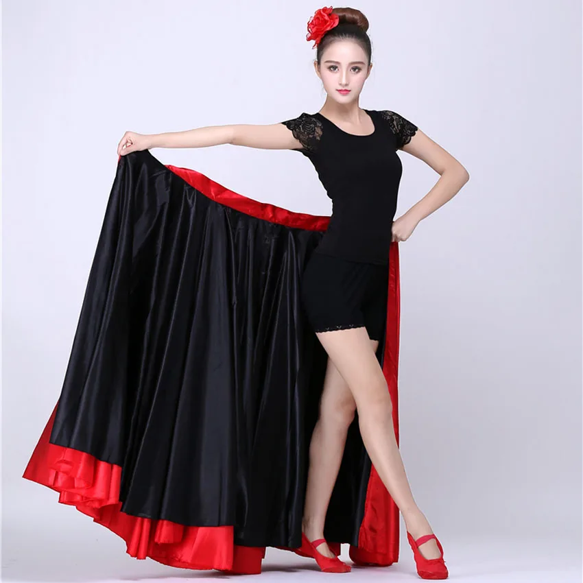 Spanish Flamenco Skirt Performance Dancing Clothing Women Red Black Hook Loop Plus Size Female Gypsy Girls Satin Silk Dress images - 6