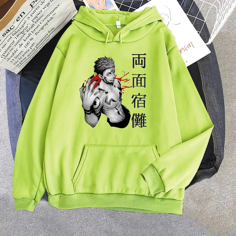 

Jujutsu Kaisen Print Hoodies Woman Anime Ryomen Sukuna Hoody Harajuku Fleece Sweatshirts Fall Winter Pockets Hooded Streetwear