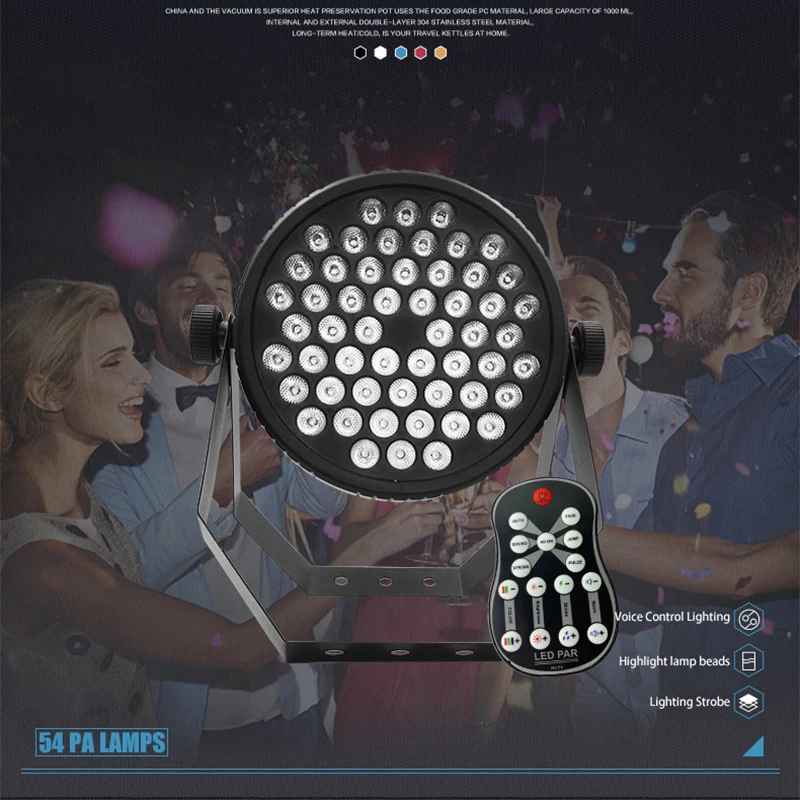 

54 LED Stage Lights Sound+Stage+Remote Control+Auto Play Uplights RGB Disco Decorating for Party Show