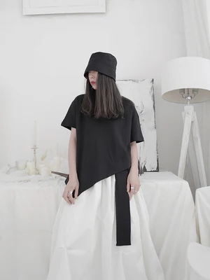 Женская Асимметричная футболка большого размера с белой лентой новая модная