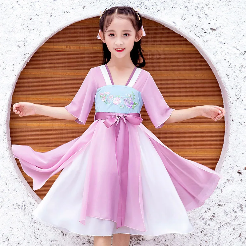 2 colours Chinese traditional costume for girls Kids fairy style dress Cute hanfu clikdren new Year's gift |