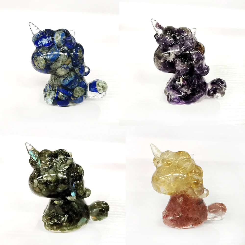 Кварцевый кристалл каучук единорог аметист гравия милая фигурка медведя милые