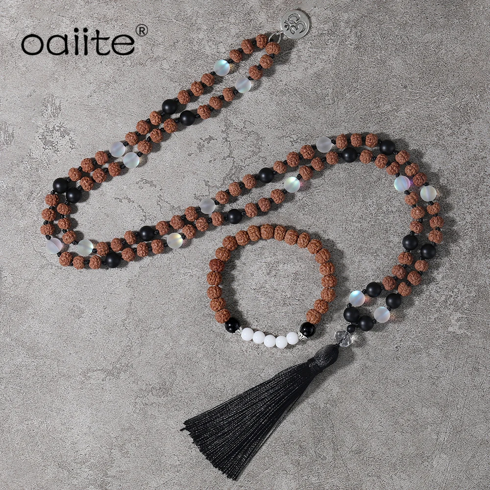 OAIITE бусы мала рудракши ожерелье набор белого цвета с украшением в виде