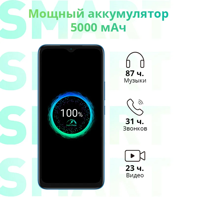 Смартфон Infinix Smart 6 2+32G 500nits 6.6”HD+ 5000 мАч Отпечаток пальца &amp Face ID NFC российская