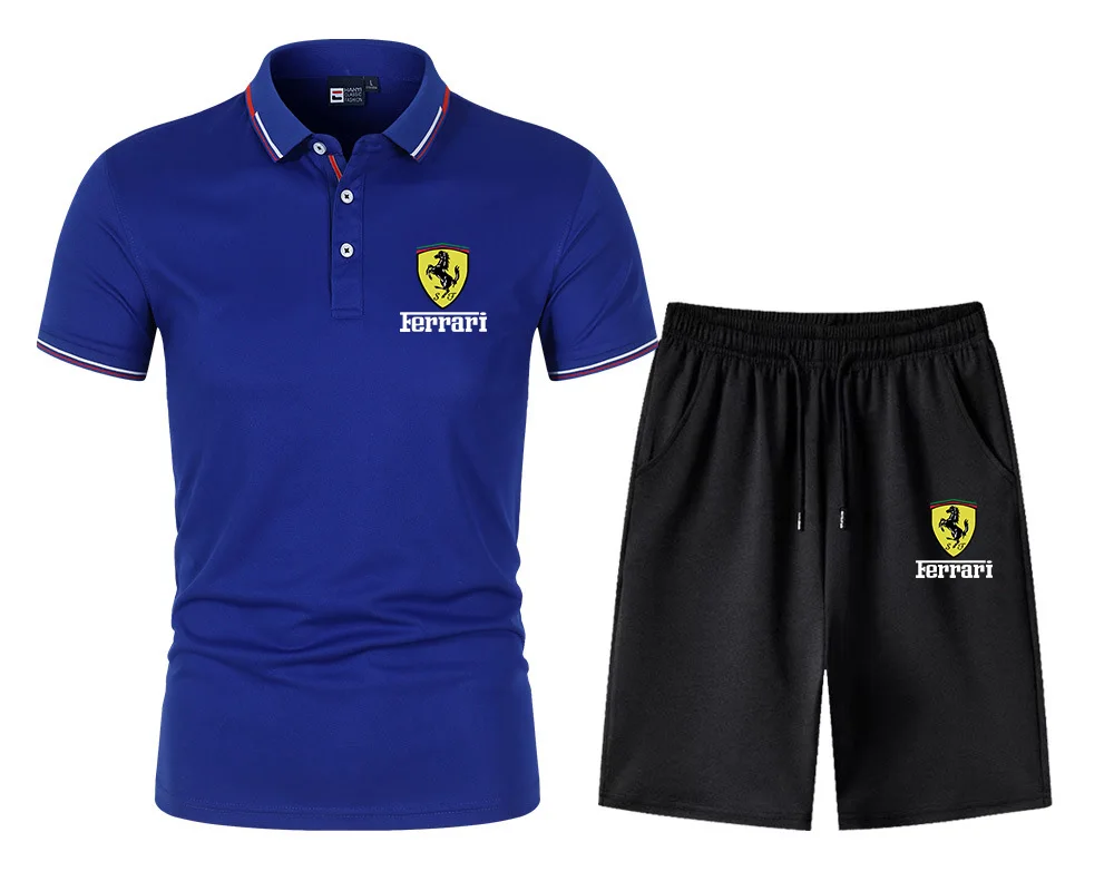 

2021 Summer Casual Beach Shorts+POLO Shirt Sets Brand Ferrari Men T shirt Funny Harajuku Tops Tshirt Streetwear Hip Hop T-shirt