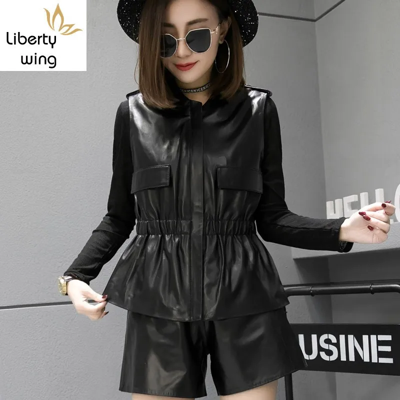 Жилет женский из натуральной овечьей кожи Повседневная безрукавка с оборками и