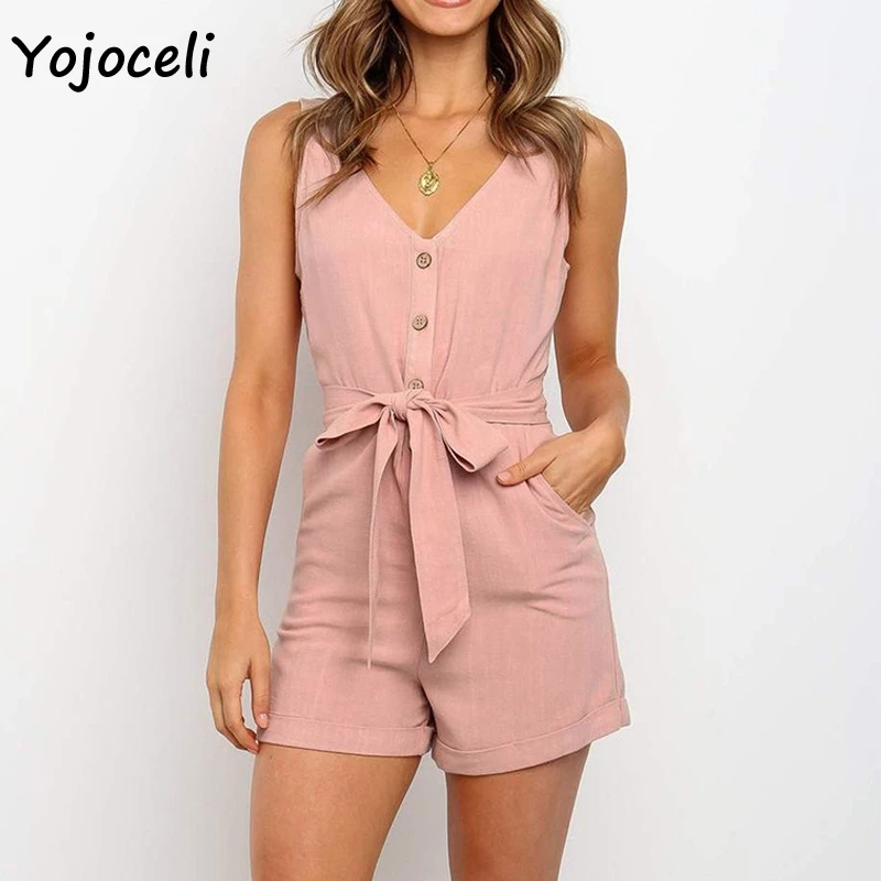 Новый весенне летний комбинезон Yojoceli на пуговицах женский короткий с бантом