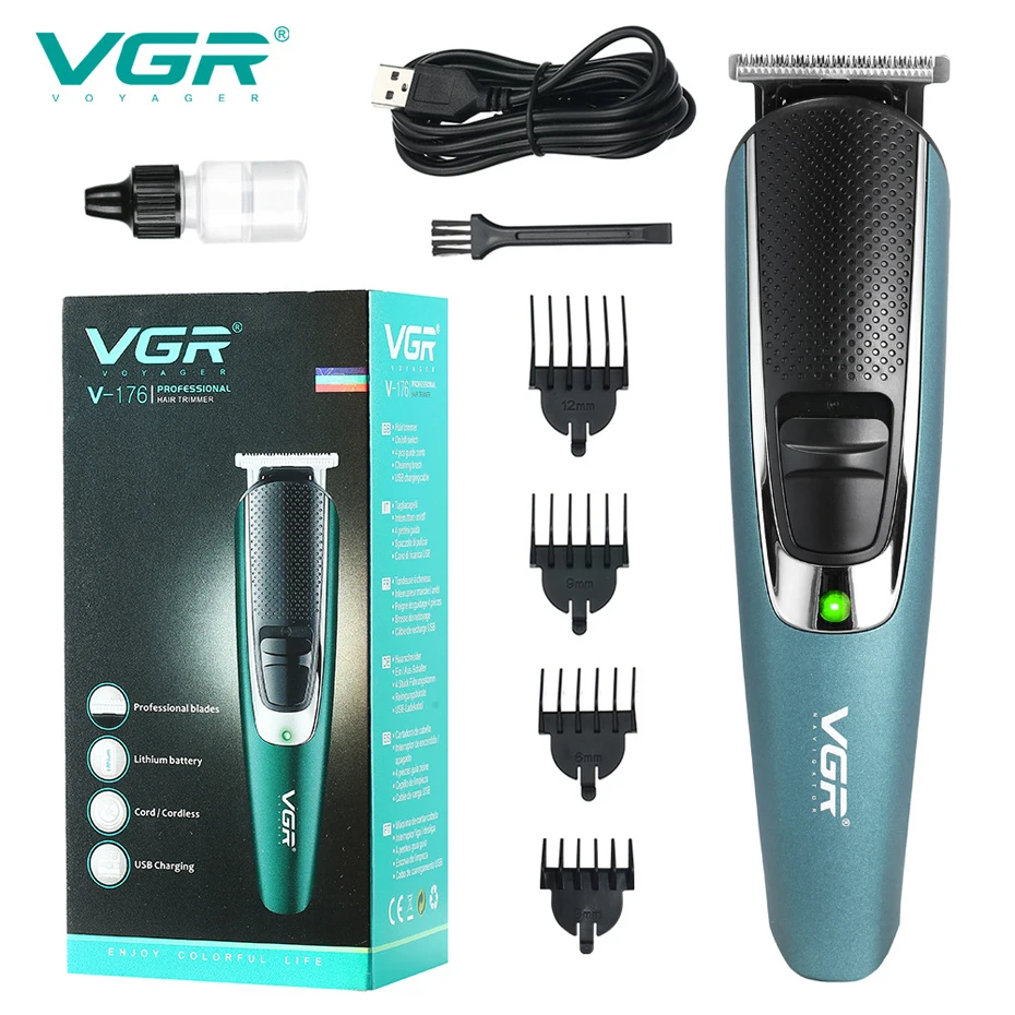 

VGR Electric Hair Clipper USB Recharge Stainless Steel Cutter Head Low Noise Barber Hair Trimmers Hair carving clipper haircut