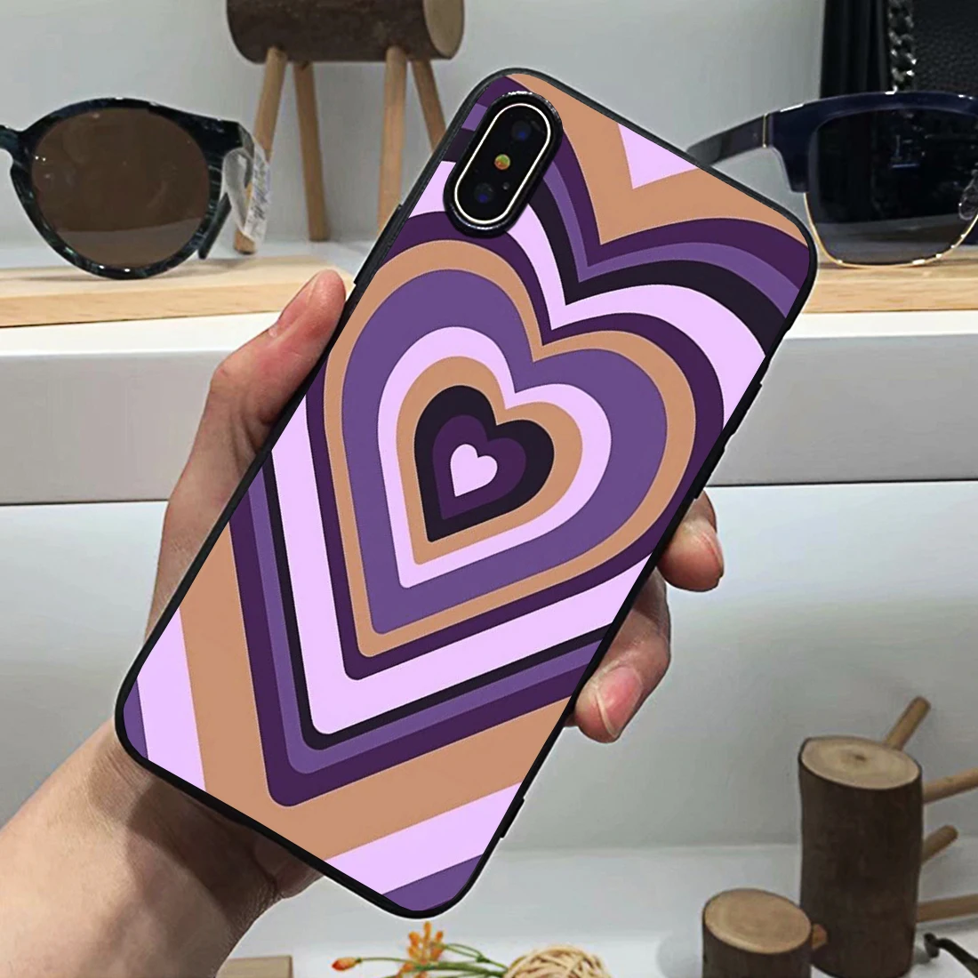 Чехол для телефона с изображением коричневых сердец Модный черный мягкий чехол