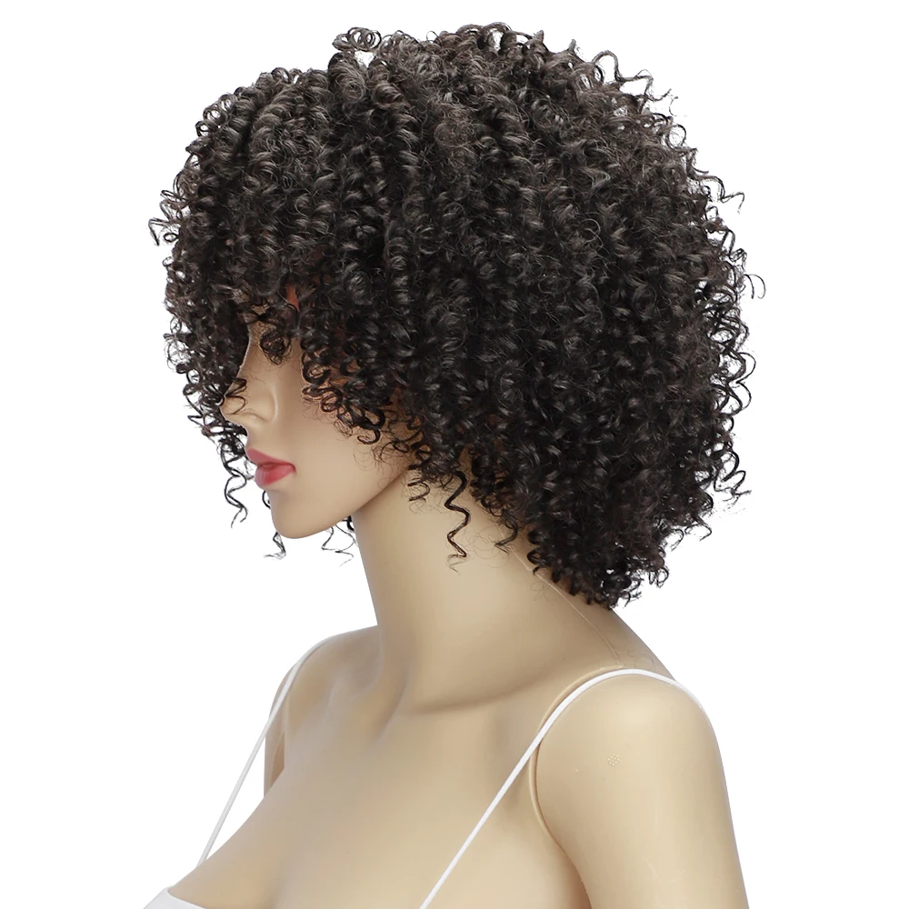 

Short Afro Kinky Curly Wigs For Black Women African Synthetic Ombre Glueless High Temperature Cosplay daily use Wigs