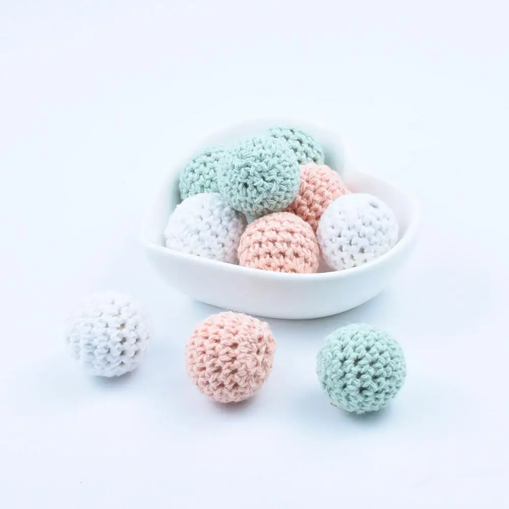 Cuentas redondas de ganchillo de madera de melocot&oacute;n, collar masticables de lactancia, cuentas de dentici&oacute;n para mordedor de beb&eacute;, 16 MM, mezcla de 3 colores, 50 Uds.-1