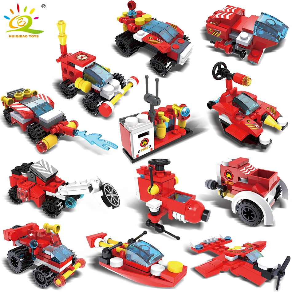 HUIQIBAO 670 шт пожарные машины автостанция Вертолет Лодка строительные блоки город