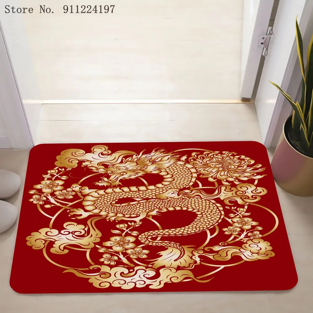 

Коврик с изображением Золотого Дракона для спальни, кухни, напольный коврик, нескользящий коврик для ванной, домашний коврик для входной дв...