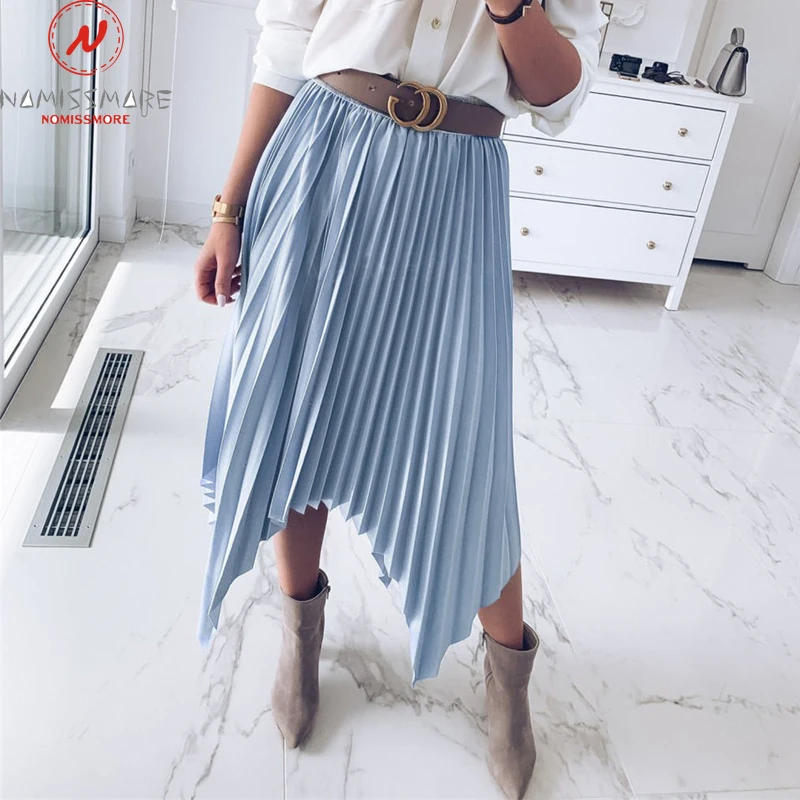 Женская плиссированная юбка элегантная однотонная офисная до колена с