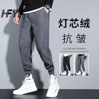 jogger men autumn new products corduroy gray micro elastic casual simple spot mid waist cropped trousers mens trousers with rope