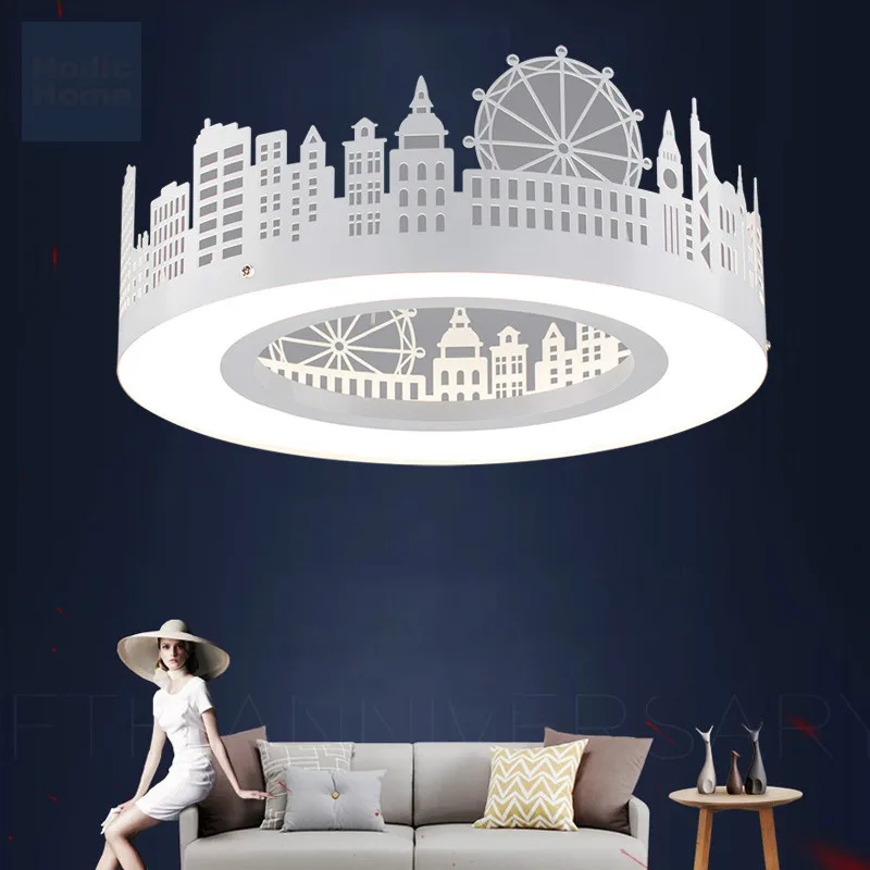 Современные светодиодные подвесные светильники железо акрил городская модель