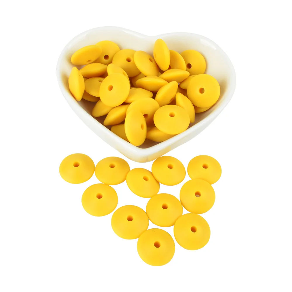 mustard 15MM 30pcs/lot Silicone lentil Beads Silicone BPA Free DIY Charms Newborn Nursing Accessory Teething Necklace Teething Toy - Цвет: mustard