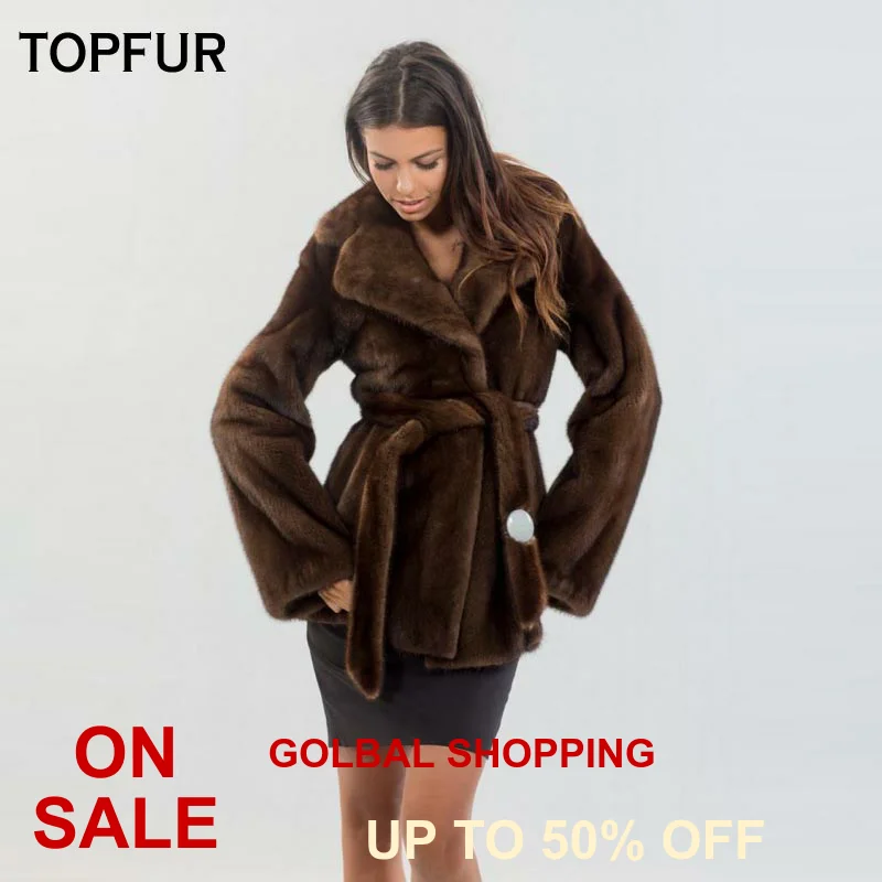 TOPFUR New Type Real Mink Fur Coats Women's Slim Showing Waist Coat Luxury Hot Sell Outwear Jackets Russia | Женская одежда