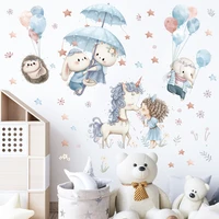 cartoon unicorn princess wall stickers for baby rooms kids room wall decor flying rabbit wall decals room decoration home decor