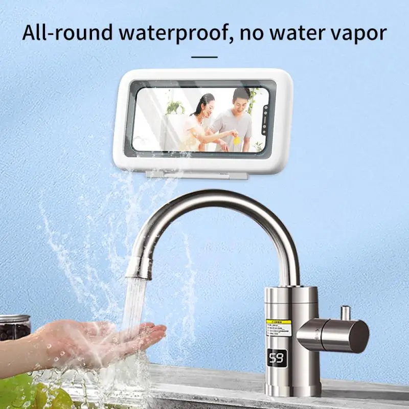 

Touch Screen Bathroom Phone Shell Shower Sealing Storage Box Home Wall Waterproof Mobile Phone Box Self Adhesive Holder