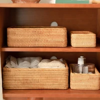 rectangular bamboo woven storage basket sundries snacks reusable fruits storage bag picnic basket rangements home products dg50k