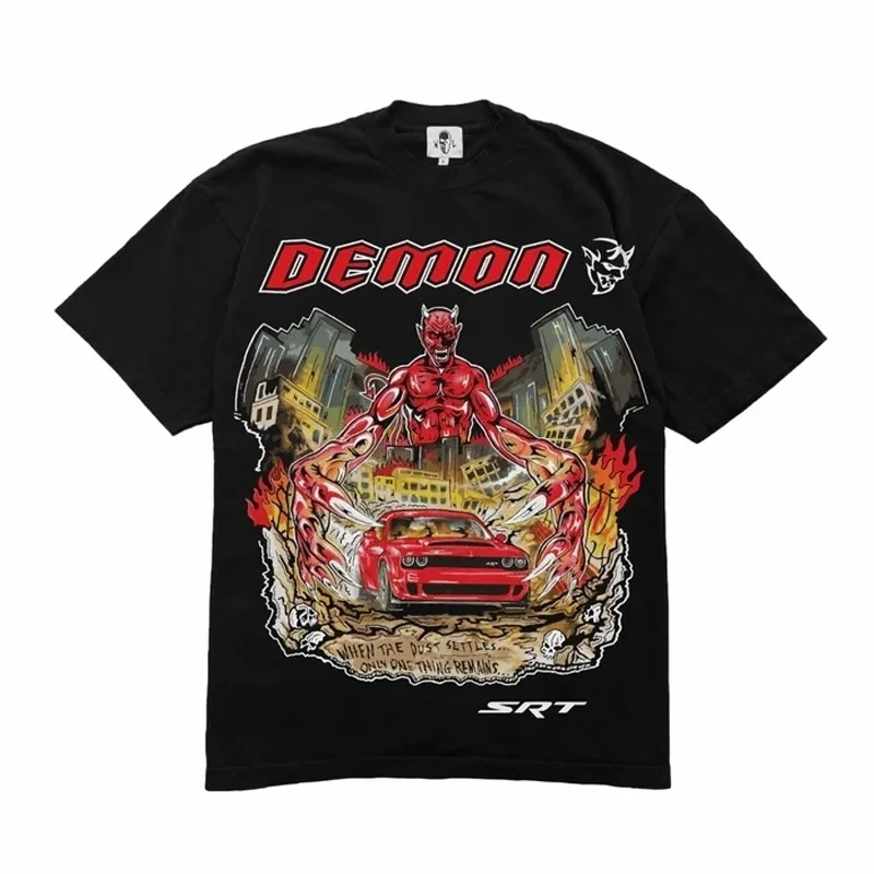 

Брендовая футболка в стиле High Street WL с принтом демонических черепов Y2k, женская футболка большого размера, мужская одежда